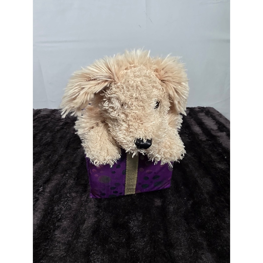Folkmanis Gift Box Puppy Hand Puppet Plush Dog in Purple Polka Dot Box 2588
